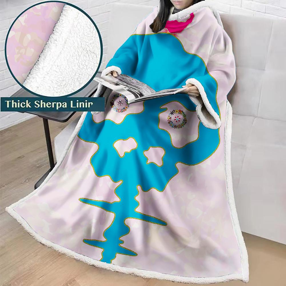 3D Digital Flower Printed Blanket With Sleeves-Cute Cartoon Blanket Robe