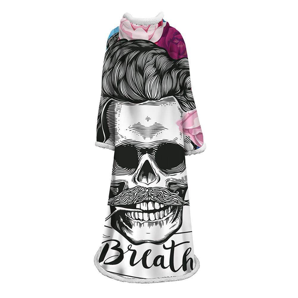 3D Digital Printed Blanket With Sleeves-Horror Skull Blanket Robe