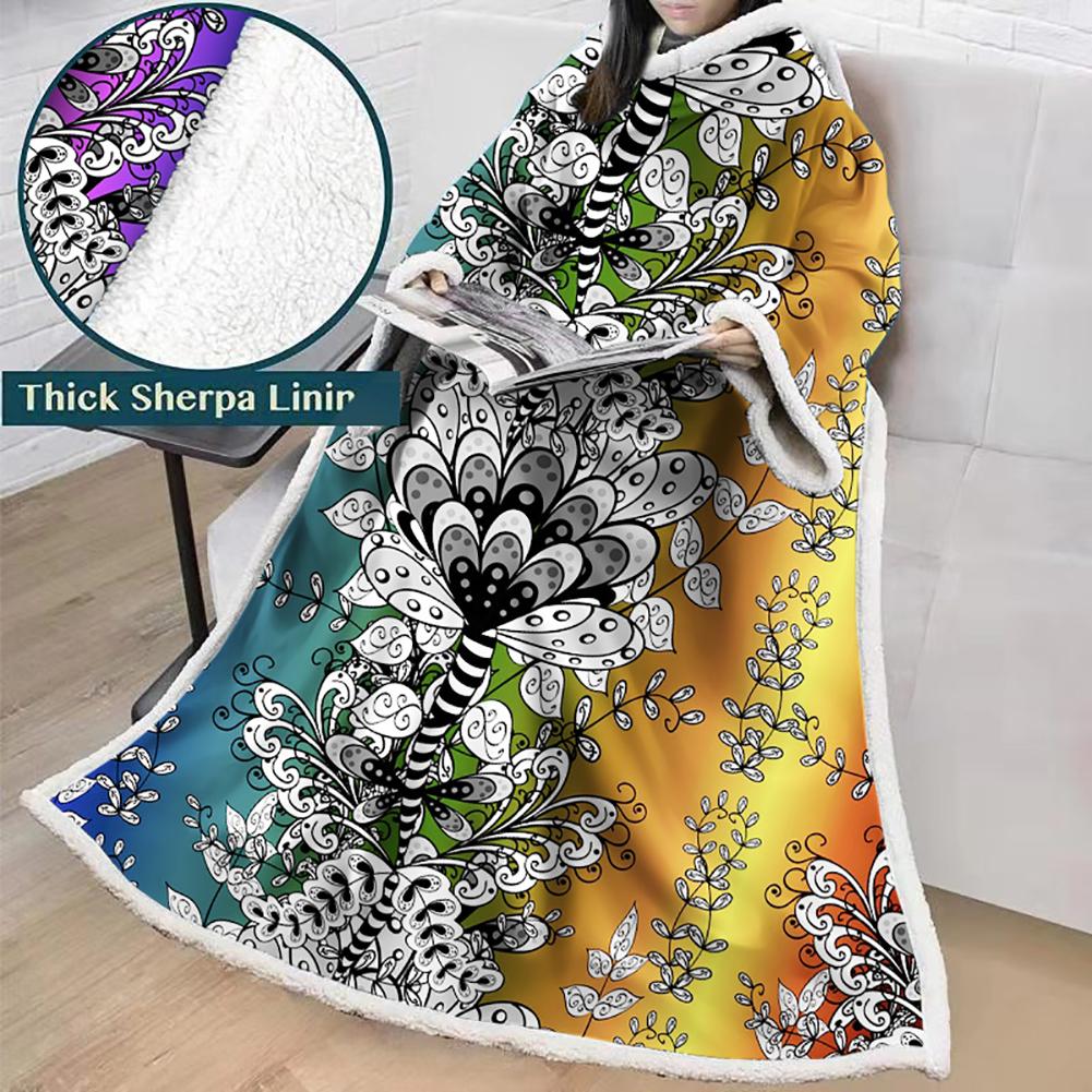 3D Digital Printed Blanket With Sleeves-Geometric Designs Blanket Robe