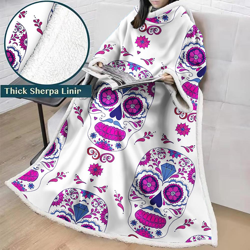 3D Digital Printed Blanket With Sleeves-Horror Skull Blanket Robe