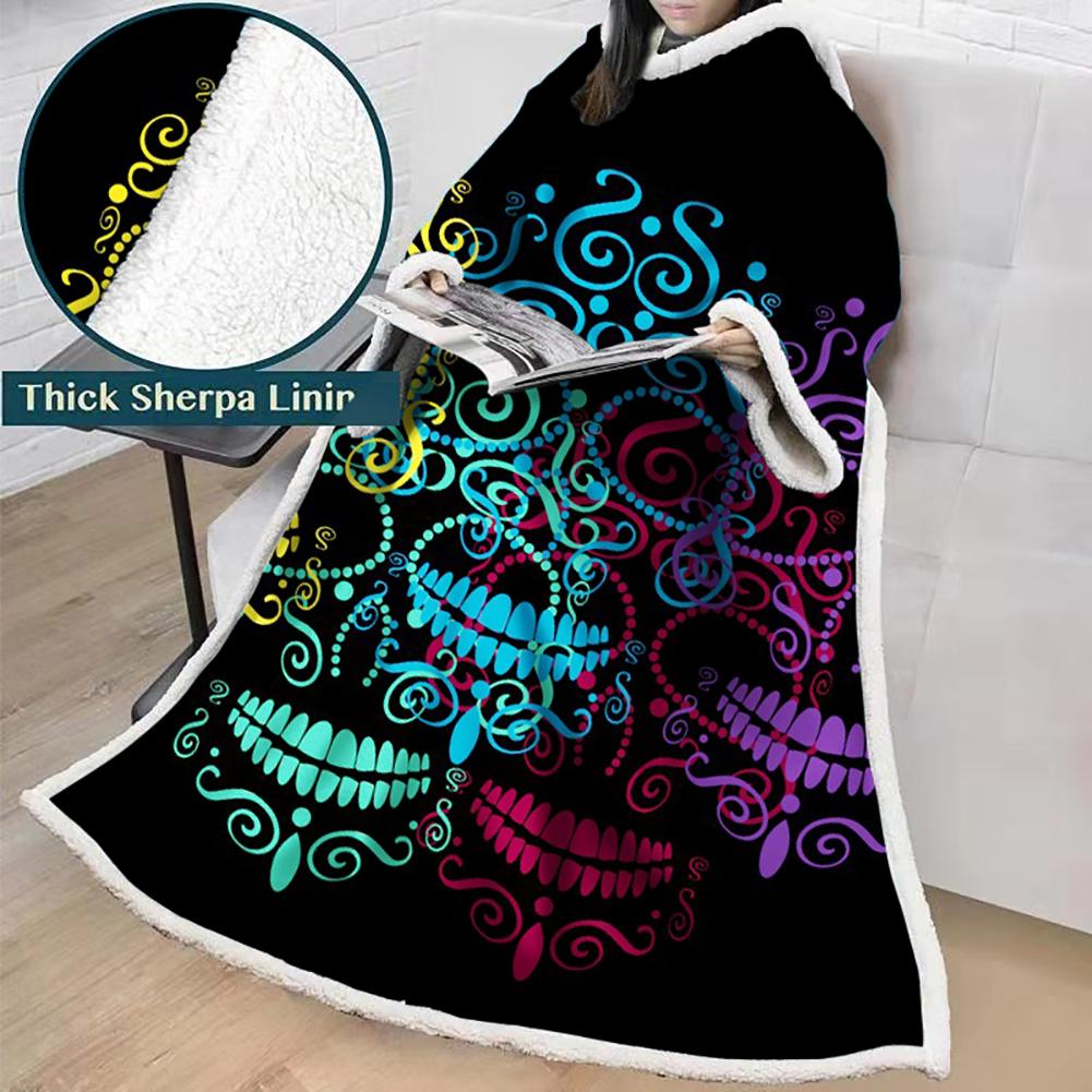 3D Digital Printed Blanket With Sleeves-Horror Skull Blanket Robe
