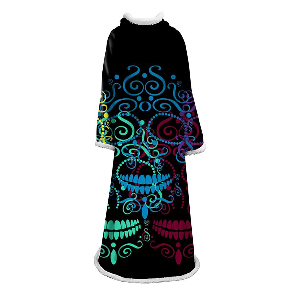 3D Digital Printed Blanket With Sleeves-Horror Skull Blanket Robe