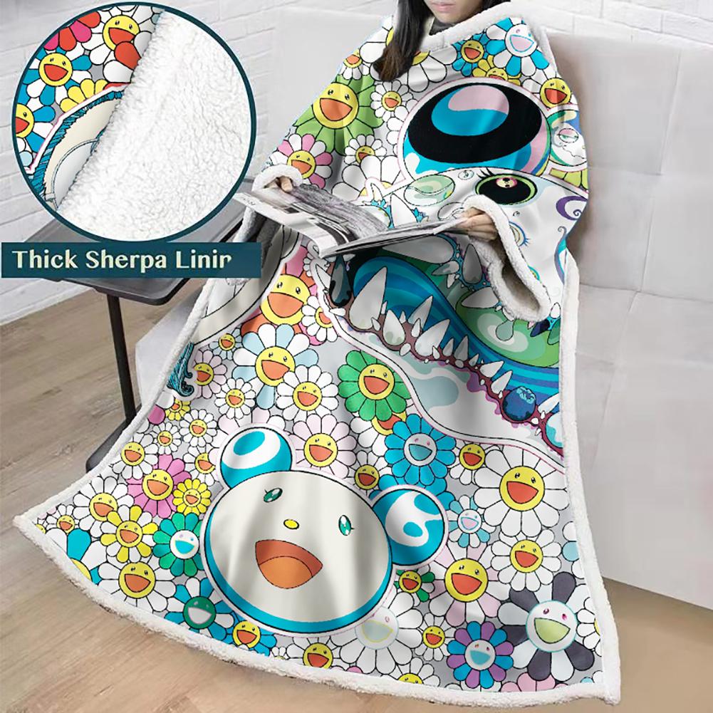 3D Digital Flower Printed Blanket With Sleeves-Cute Cartoon Blanket Robe