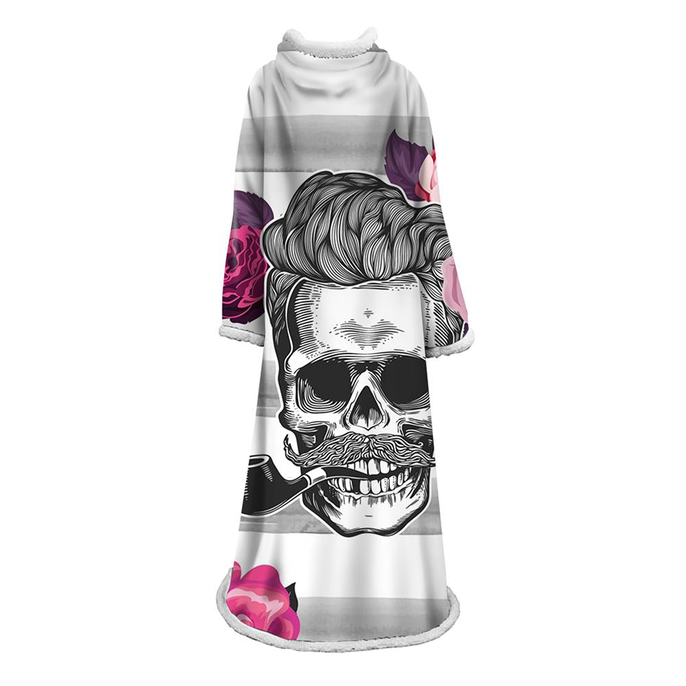 3D Digital Printed Blanket With Sleeves-Horror Skull Blanket Robe