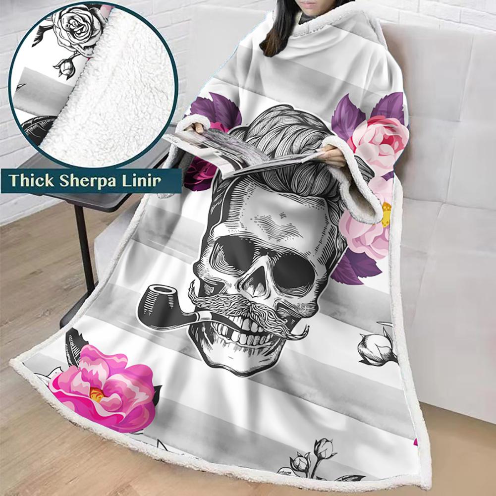 3D Digital Printed Blanket With Sleeves-Horror Skull Blanket Robe
