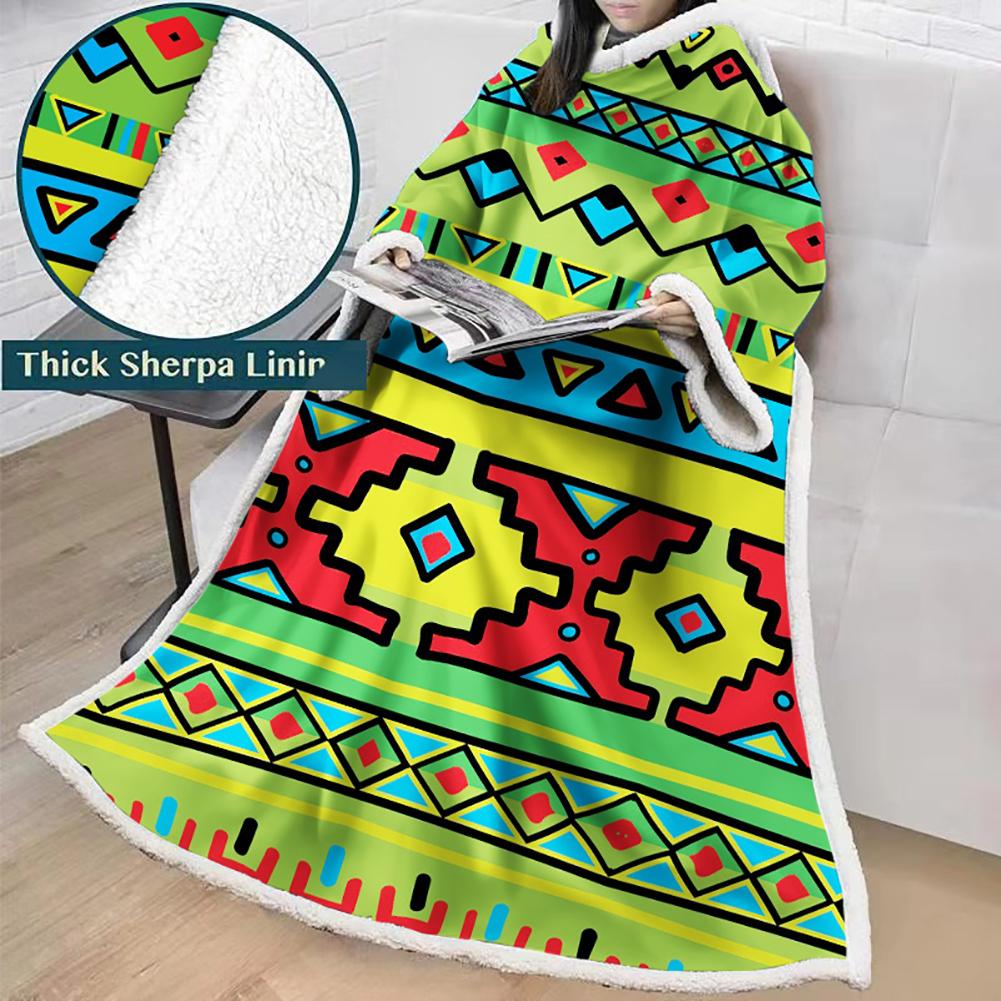 3D Digital Printed Blanket With Sleeves-Geometric Designs Blanket Robe