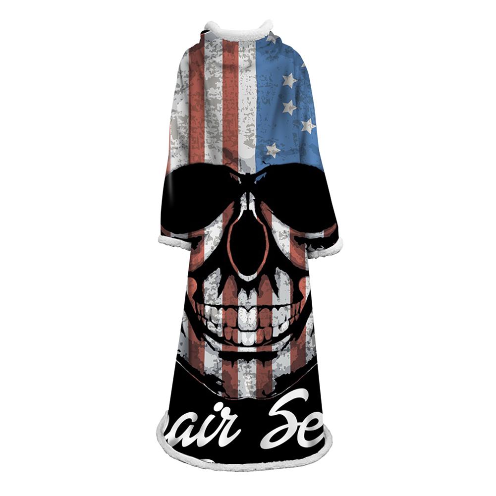 3D Digital Printed Blanket With Sleeves-Horror Skull Blanket Robe