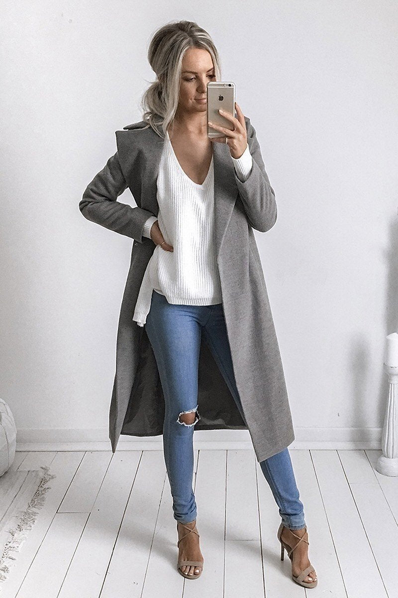 Women Trench Coat Long Sleeve Pocket Overcoat