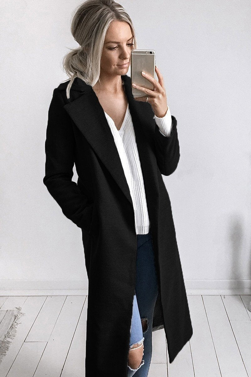 Women Trench Coat Long Sleeve Pocket Overcoat