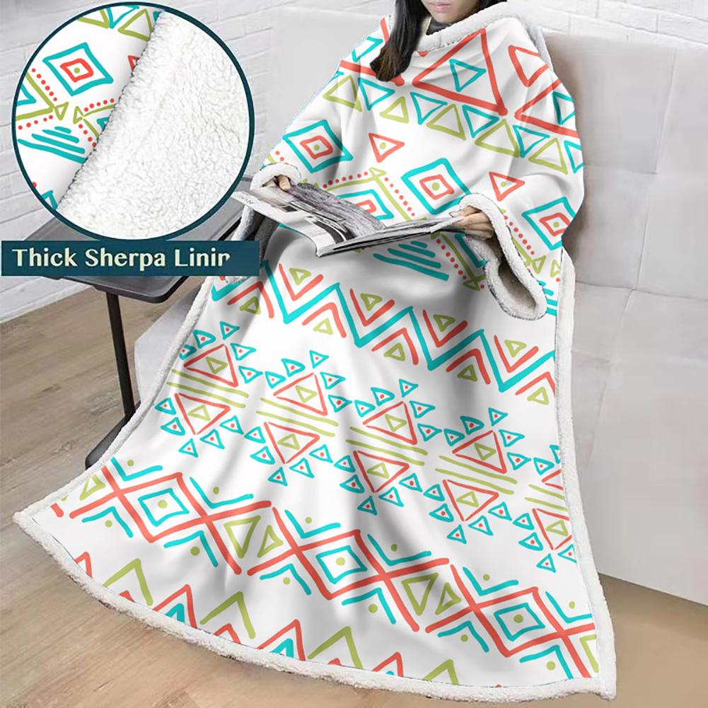 3D Digital Printed Blanket With Sleeves-Geometric Designs Blanket Robe