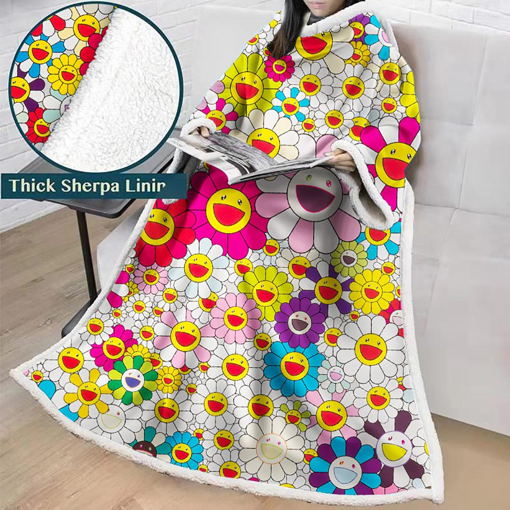 3D Digital Flower Printed Blanket With Sleeves-Cute Cartoon Blanket Robe