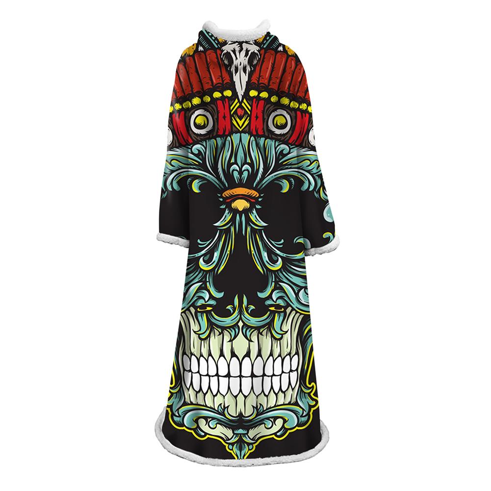 3D Digital Printed Blanket With Sleeves-Horror Skull Blanket Robe