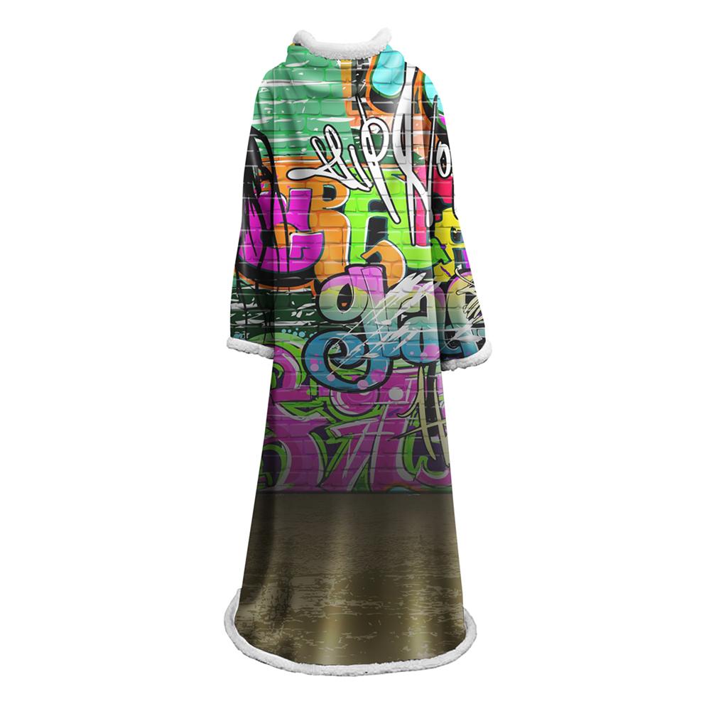 3D Digital Fashion Printed Blanket With Sleeves-Graffiti Blanket Robe