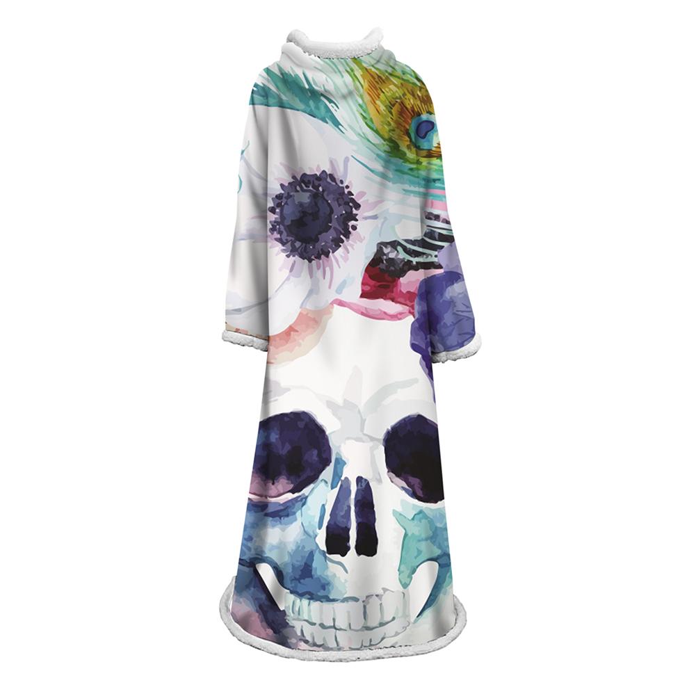 3D Digital Printed Skull Blanket With Sleeves-Horror Blanket Robe
