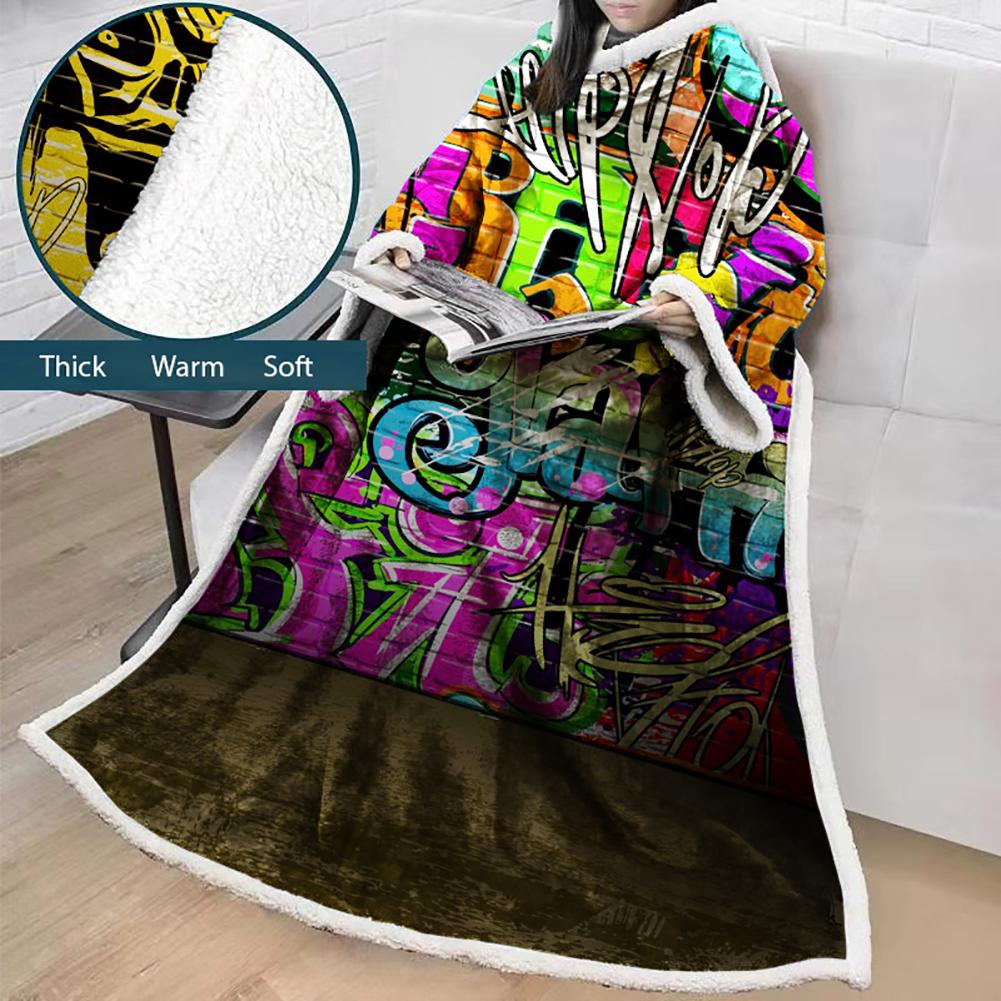 3D Digital Fashion Printed Blanket With Sleeves-Graffiti Blanket Robe