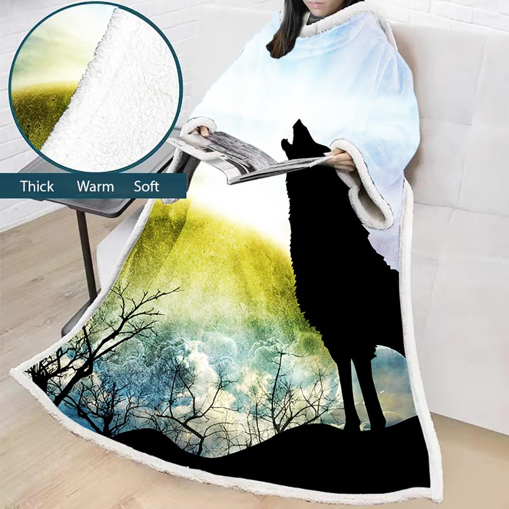 3D Digital Printed Blanket With Sleeves-Wolf Animal Blanket Robe