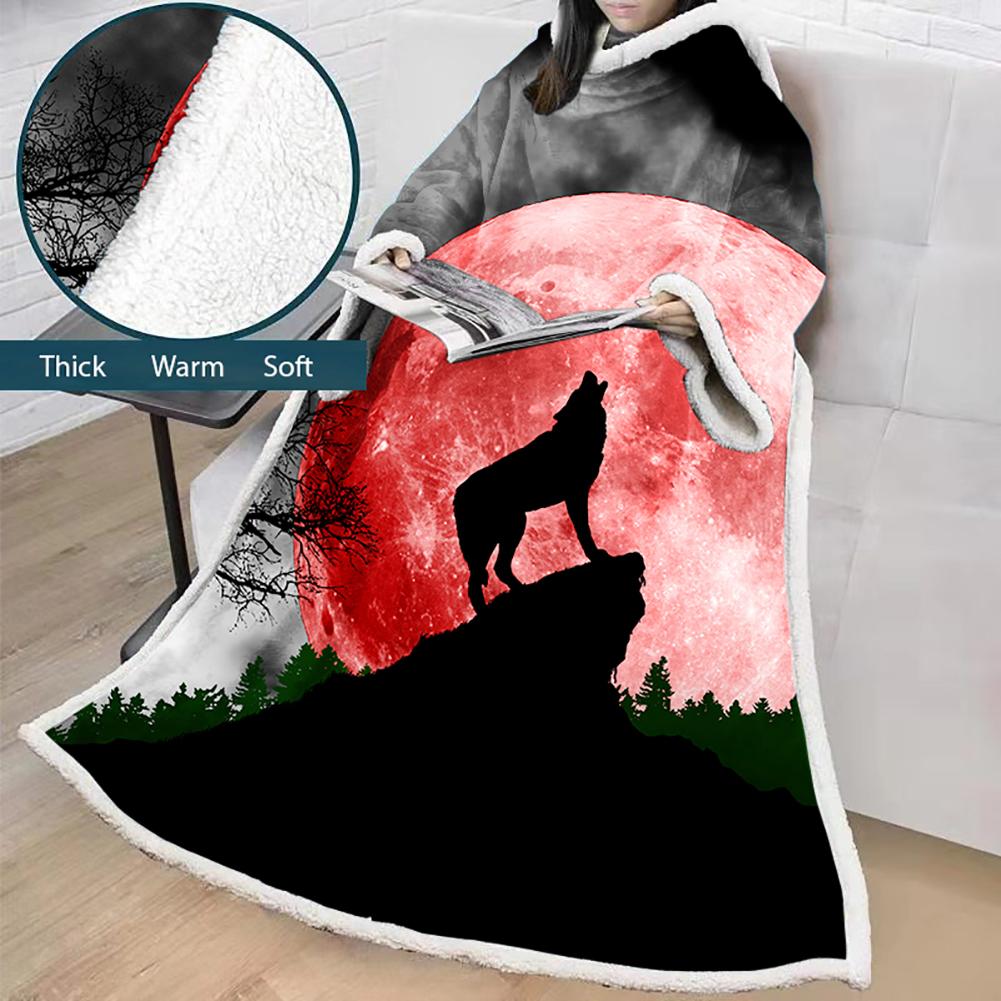 3D Digital Printed Blanket With Sleeves-Wolf Animal Blanket Robe