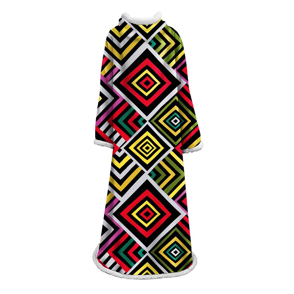 3D Digital Printed Blanket With Sleeves-Geometric Designs Blanket Robe