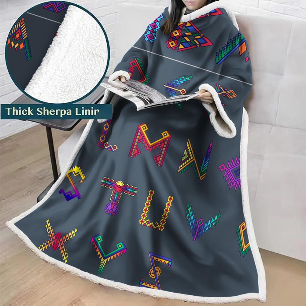 3D Digital Printed Blanket With Sleeves-Geometric Designs Blanket Robe