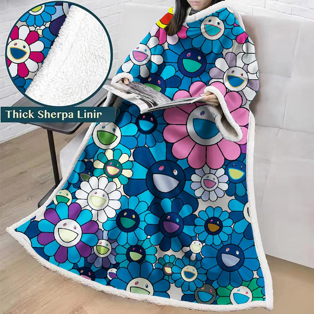 3D Digital Flower Printed Blanket With Sleeves-Cute Cartoon Blanket Robe