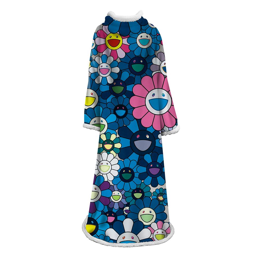 3D Digital Flower Printed Blanket With Sleeves-Cute Cartoon Blanket Robe