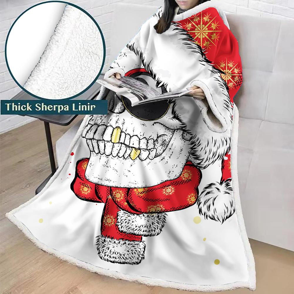3D Digital Printed Blanket With Sleeves-Horror Skull Blanket Robe