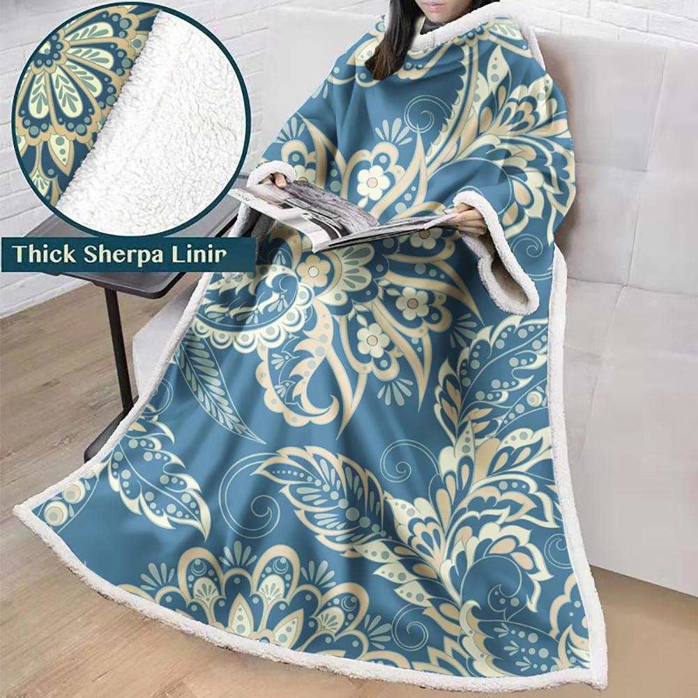 3D Digital Printed Blanket With Sleeves-Geometric Designs Blanket Robe