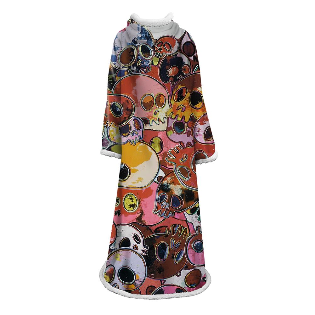 3D Digital Flower Printed Blanket With Sleeves-Cute Cartoon Blanket Robe