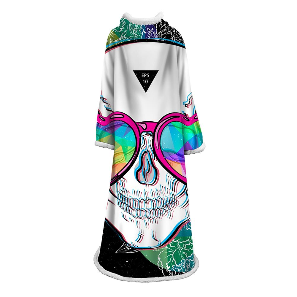 3D Digital Printed Blanket With Sleeves-Horror Skull Blanket Robe