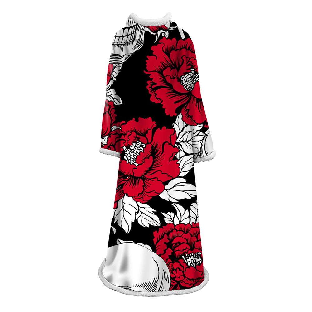 3D Digital Printed Blanket With Sleeves-Horror Skull Blanket Robe