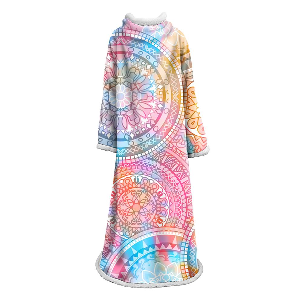 3D Digital Printed Blanket With Sleeves-Geometric Designs Blanket Robe