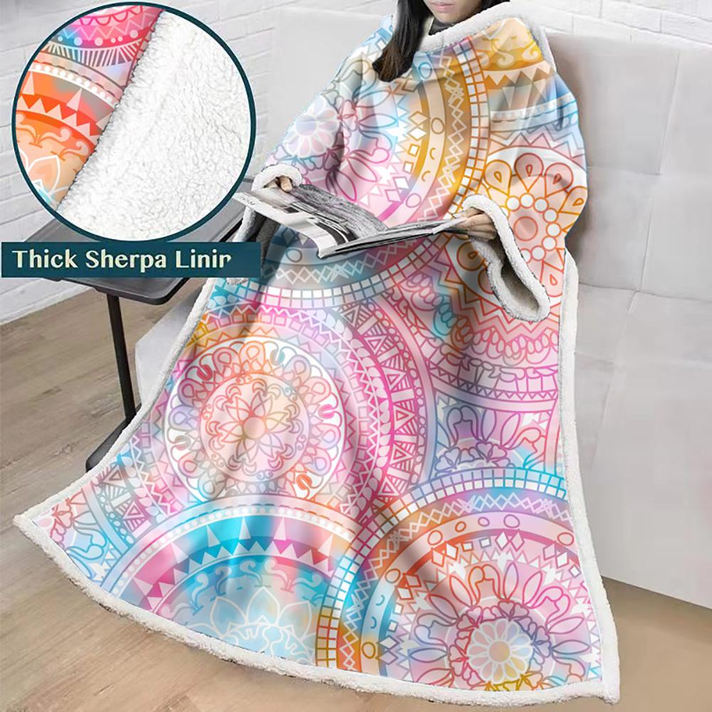 3D Digital Printed Blanket With Sleeves-Geometric Designs Blanket Robe
