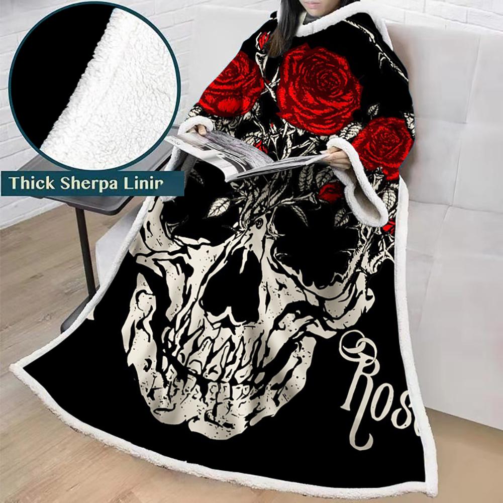 3D Digital Printed Blanket With Sleeves-Horror Skull Blanket Robe