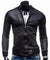 Solid Color Jackets- Zip Up Lingge Collar Black Genuine Leather Jacket