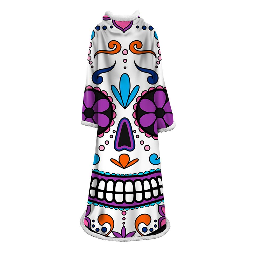 3D Digital Printed Blanket With Sleeves-Horror Skull Blanket Robe