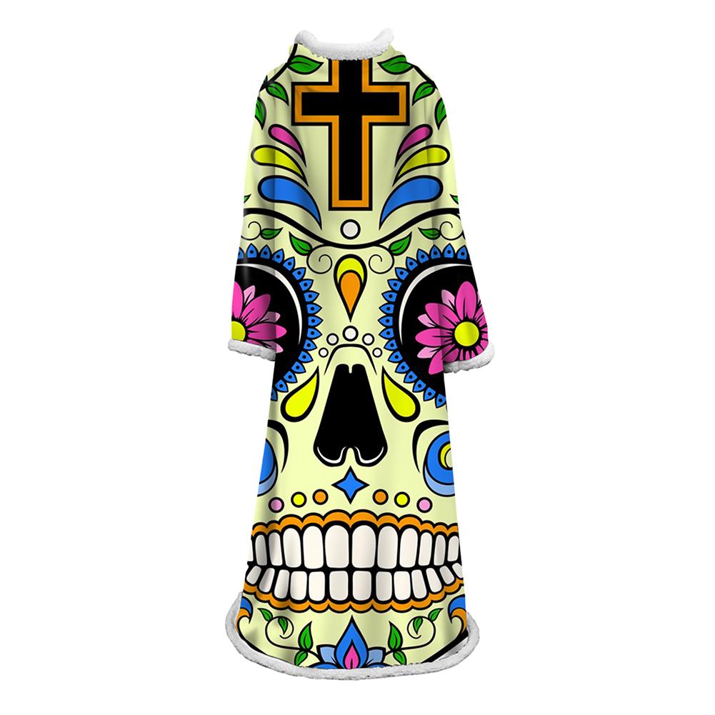 3D Digital Printed Blanket With Sleeves-Horror Skull Blanket Robe