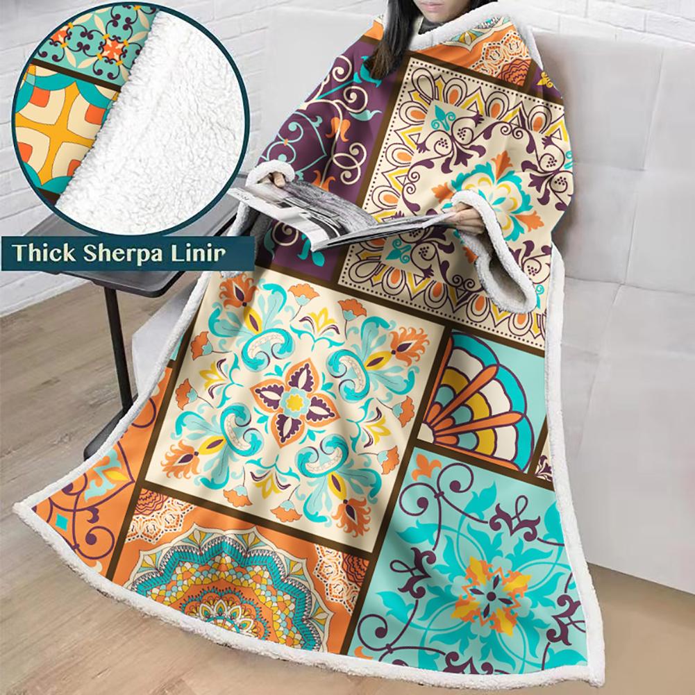 3D Digital Printed Blanket With Sleeves-Geometric Designs Blanket Robe