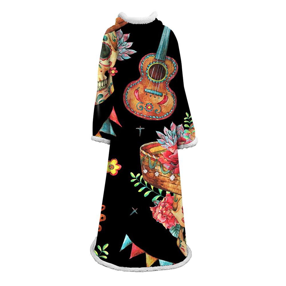 3D Digital Printed Blanket With Sleeves-Horror Skull Blanket Robe