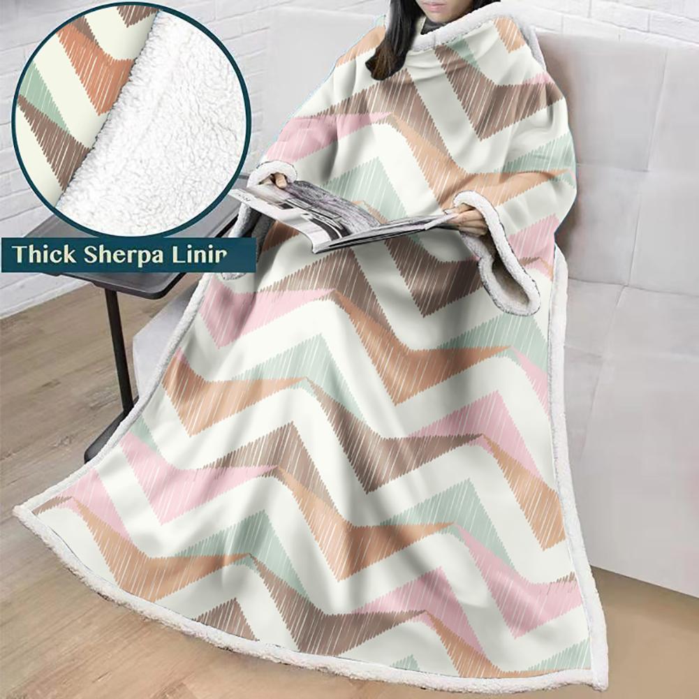3D Digital Printed Blanket With Sleeves-Geometric Designs Blanket Robe