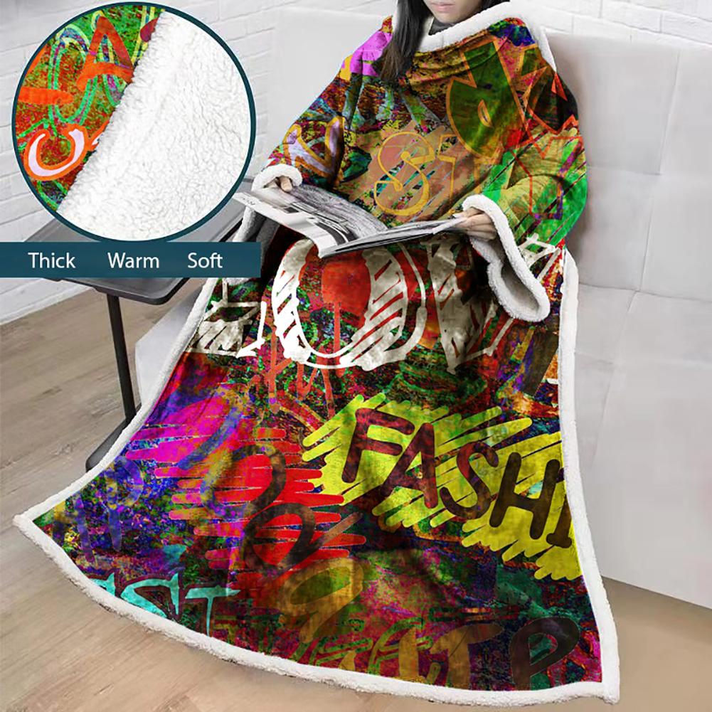 3D Digital Fashion Printed Blanket With Sleeves-Graffiti Blanket Robe