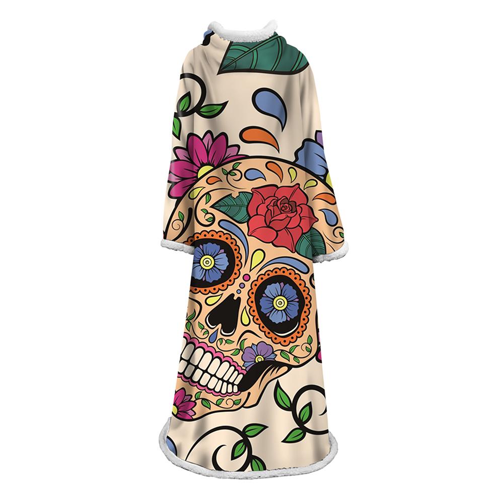 3D Digital Printed Skull Blanket With Sleeves-Horror Blanket Robe