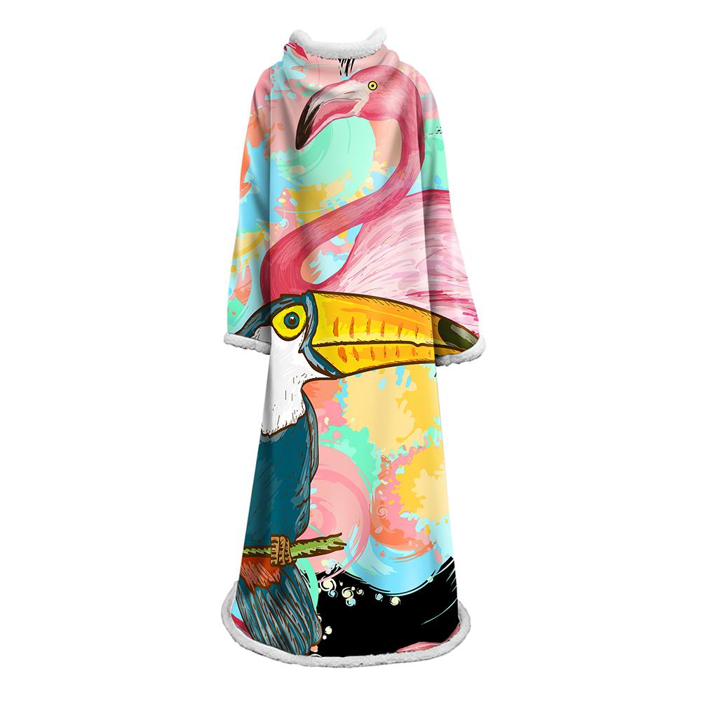 Flamingo Blanket With Sleeves-3D Digital Printed Blanket Robe