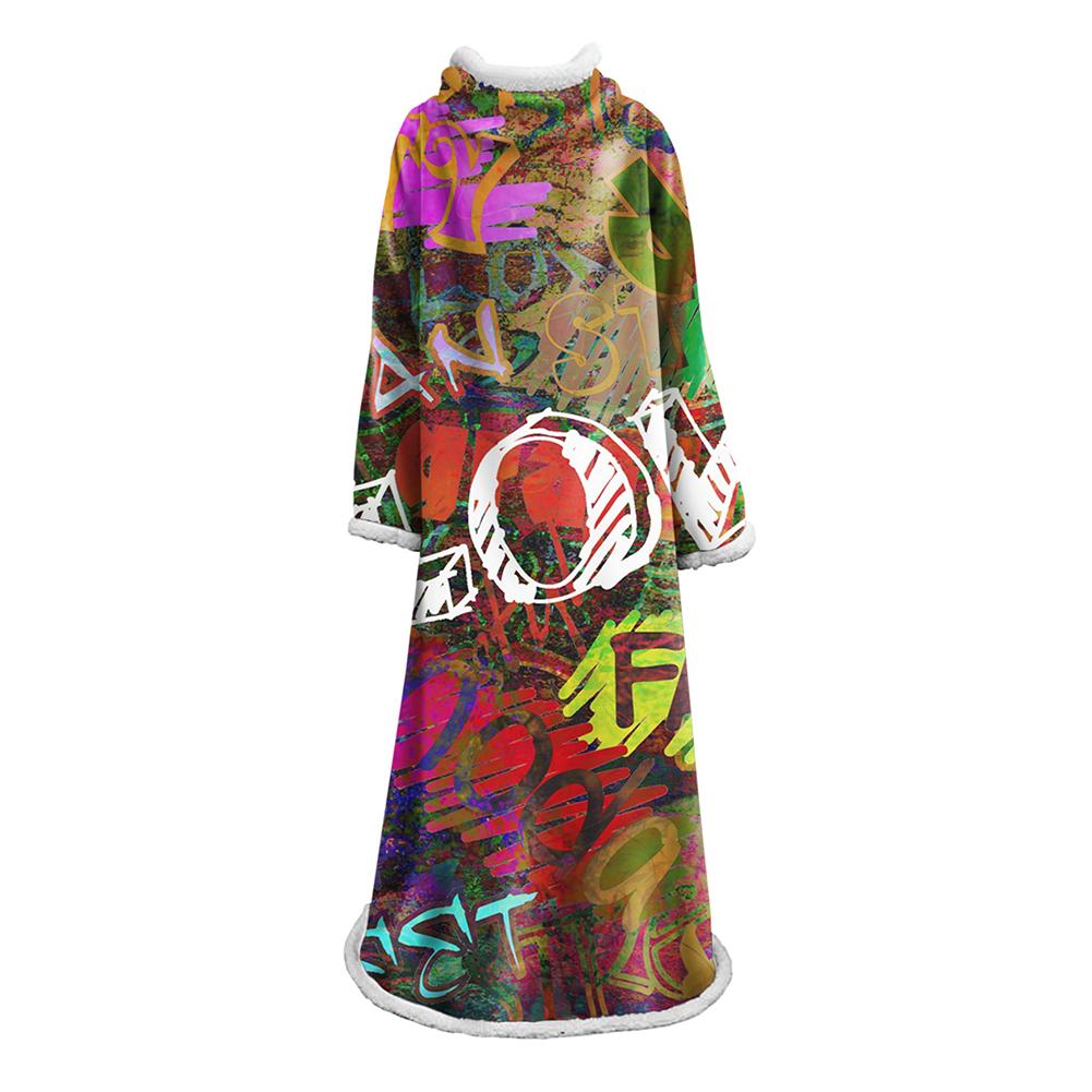 3D Digital Fashion Printed Blanket With Sleeves-Graffiti Blanket Robe