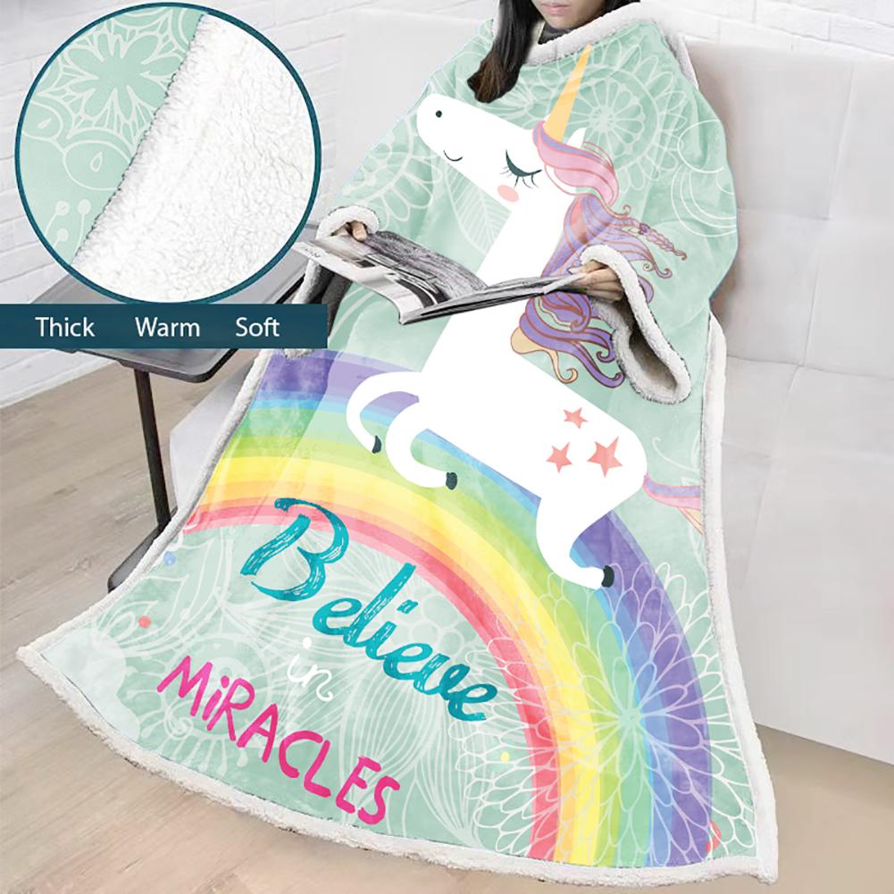 3D Digital Printed Blanket With Sleeves-Unicorn Cartoon Blanket Robe