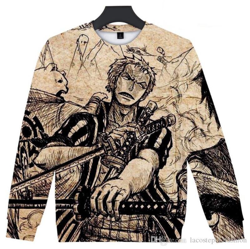 Cartoon One Piece Luffy 3D Print Sweatshirts- Loose Casual Long Sleeve Tops