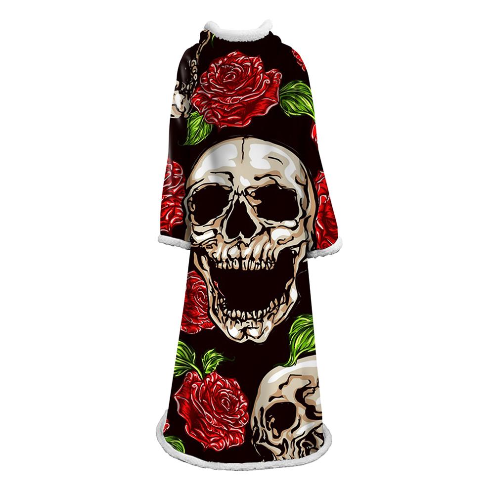 3D Digital Printed Blanket With Sleeves-Horror Skull Blanket Robe