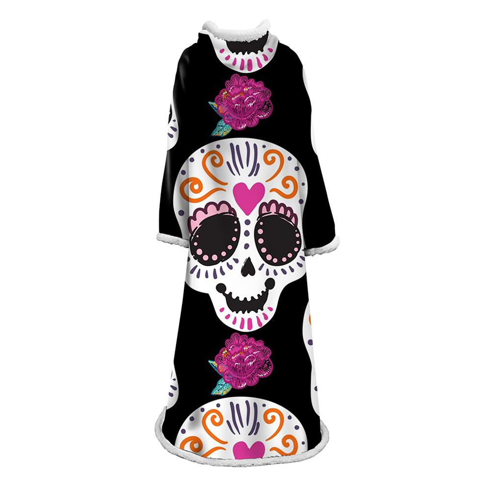 3D Digital Printed Blanket With Sleeves-Horror Skull Blanket Robe