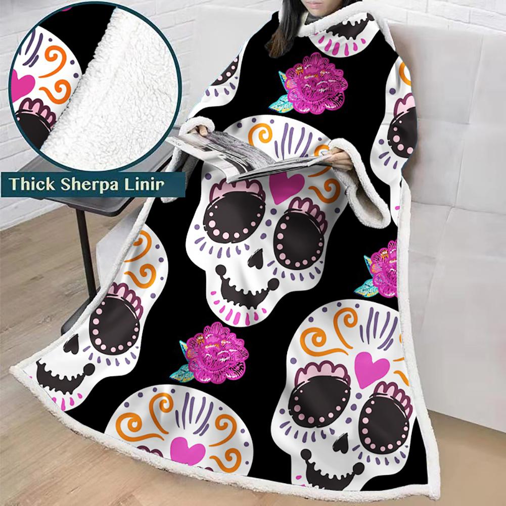 3D Digital Printed Blanket With Sleeves-Horror Skull Blanket Robe