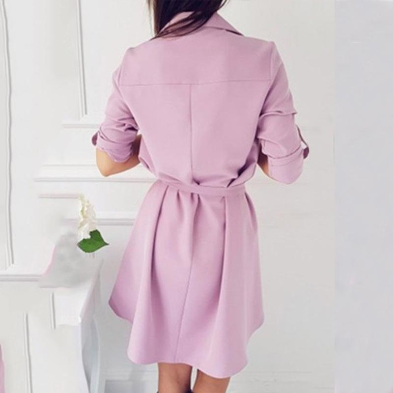 Women's Coats - Solid Button Tab-Sleeve Mini Dress Trench Coat