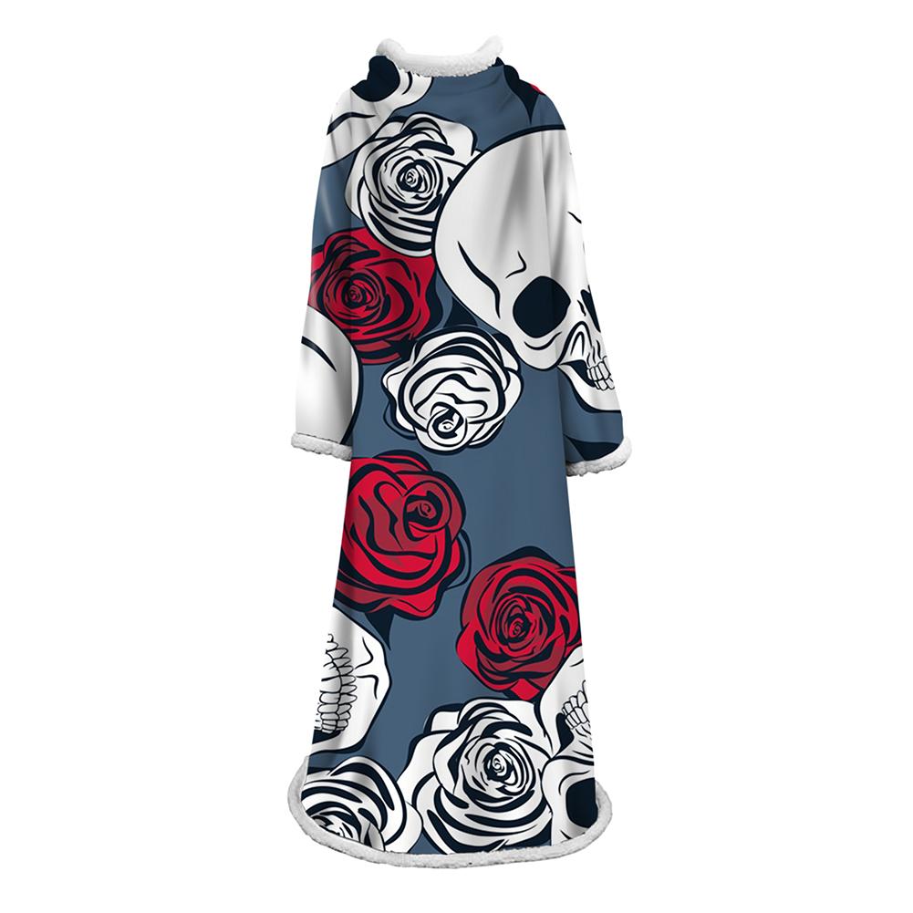 3D Digital Printed Skull Blanket With Sleeves-Horror Blanket Robe